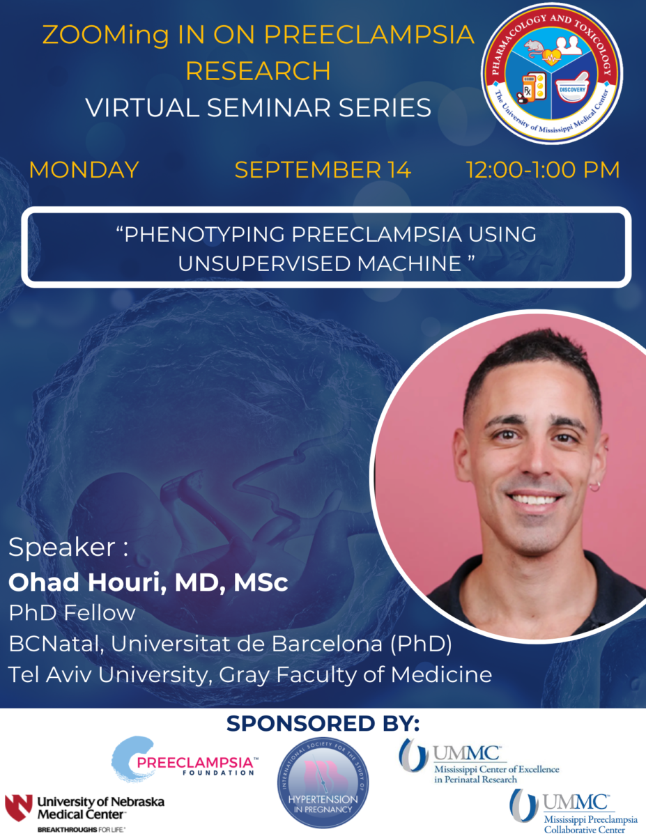 ZOOMing In on Preeclampsia Research September 14, 2026 seminar flyer featuring Ohad Houri, MD, MSc